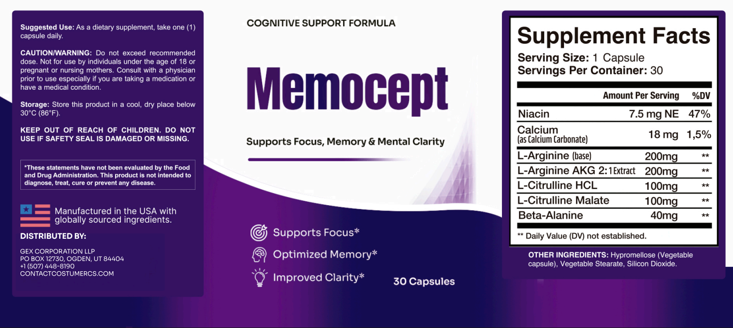 Memocept Supplement Label — Ingredients
